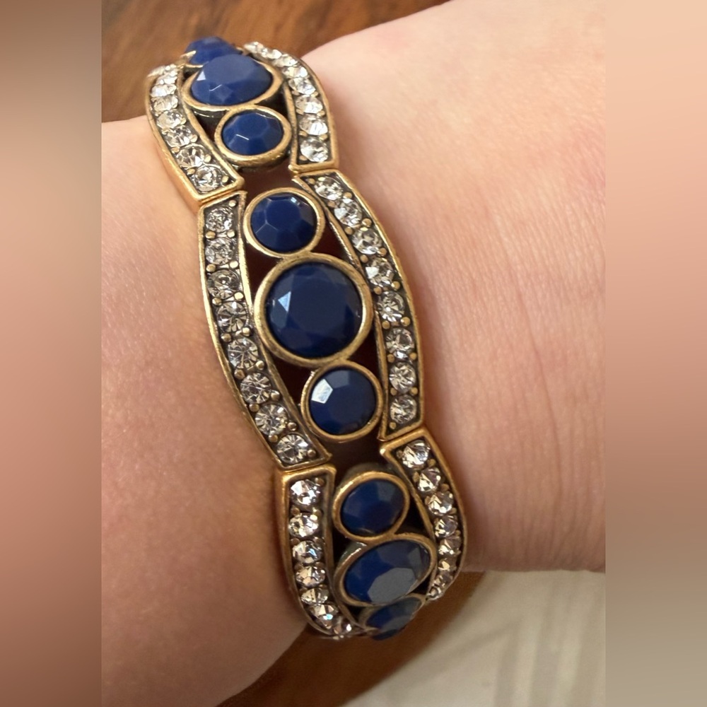 J. Crew Gold Tone Stretch Bracelet with Blue Acrylic Stones